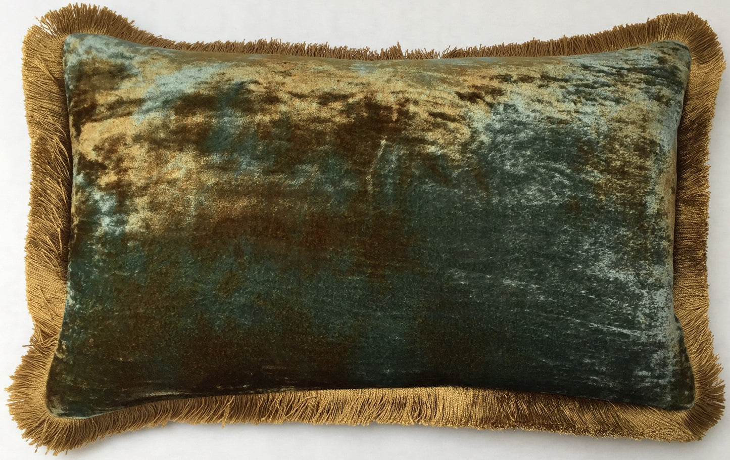 Anke Drechsel Kissen PLAIN Gold Fringe Shaded Lake Seiden Samt GrünBlau