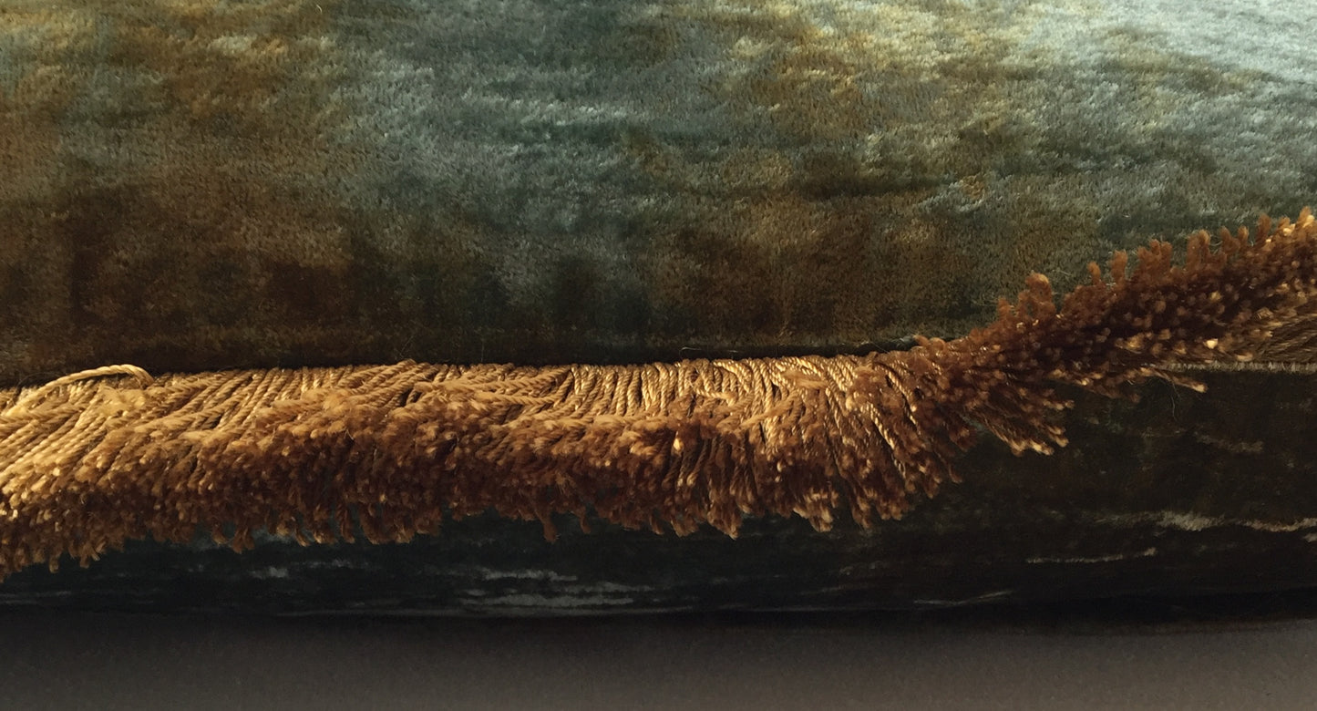 Anke Drechsel Kissen PLAIN Gold Fringe Shaded Lake Seiden Samt GrünBlau