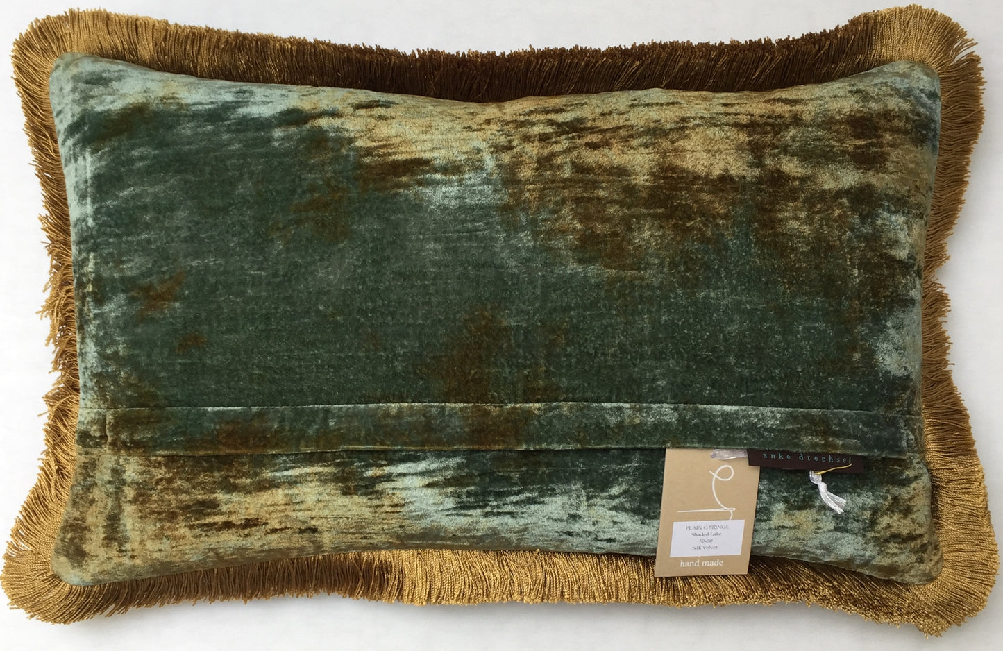 Anke Drechsel Kissen PLAIN Gold Fringe Shaded Lake Seiden Samt GrünBlau
