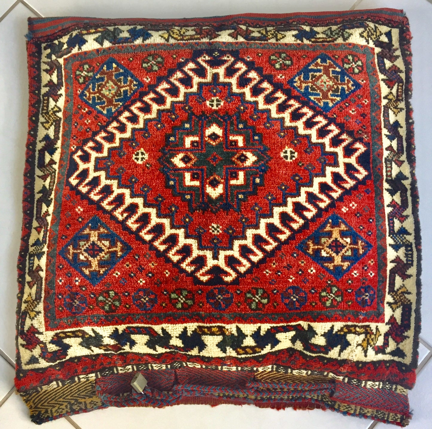 Ghashgai Antike Tasche Perser Nomaden Teppich Handgeknüpft Rot 20.Jahrhundert