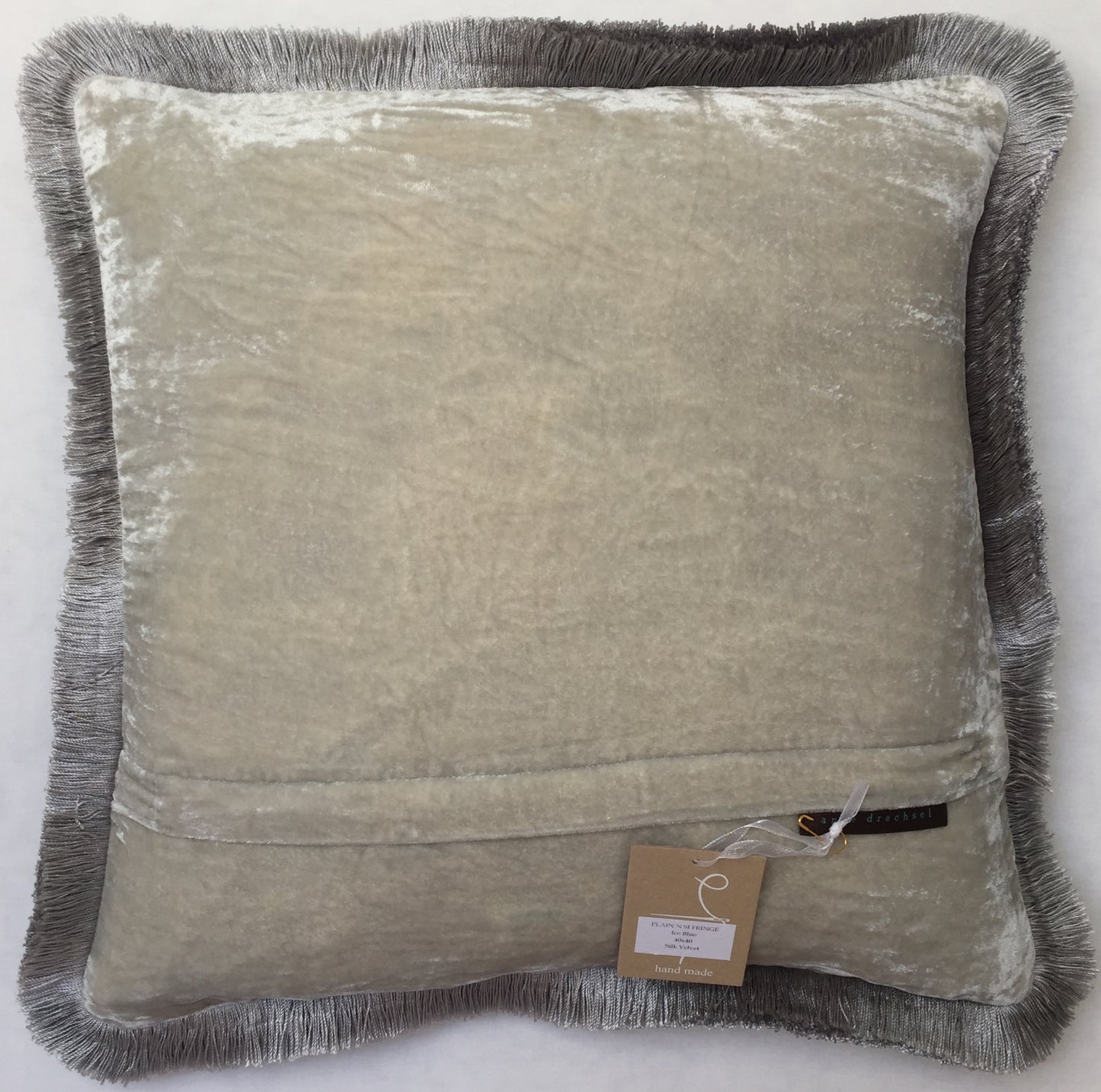 Anke Drechsel Kissen PLAIN Silber Franzen Ice Blue Seiden Samt Grau Silber