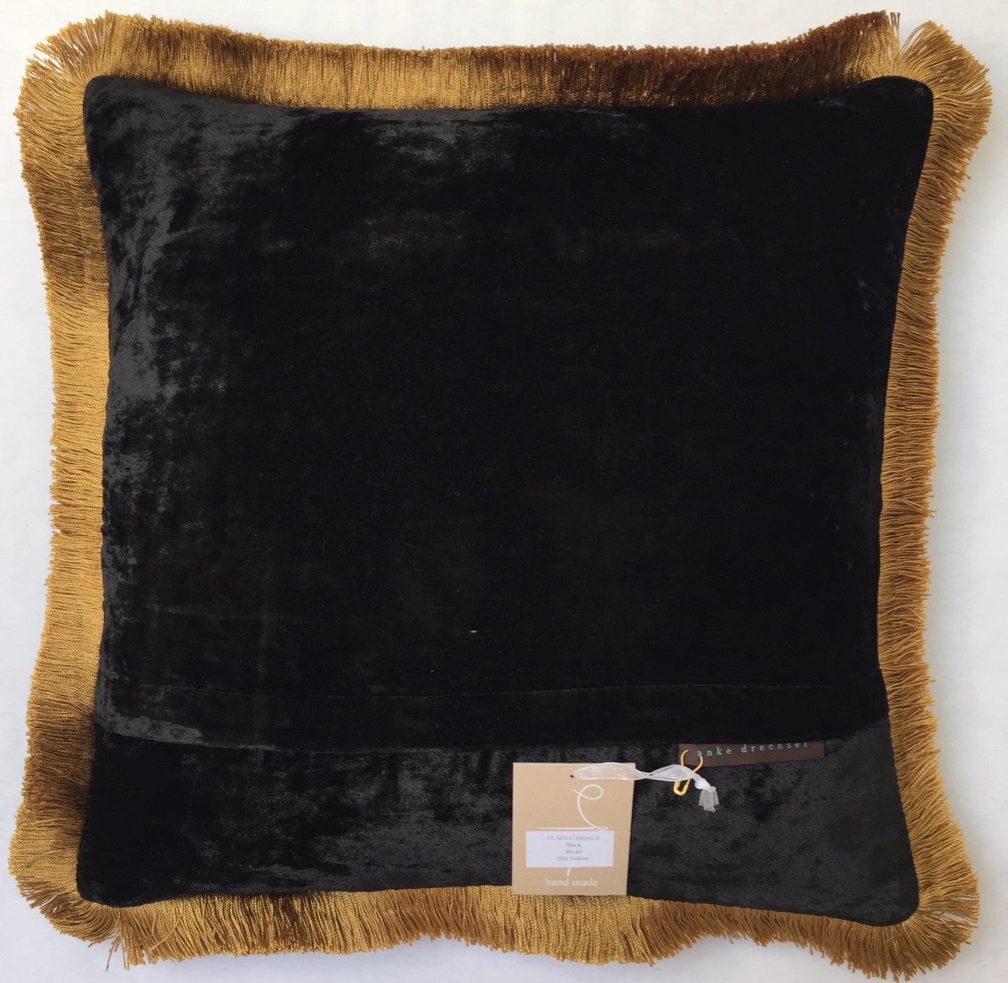 Anke Drechsel Kissen PLAIN Gold Franzen Schwarz Seiden Samt