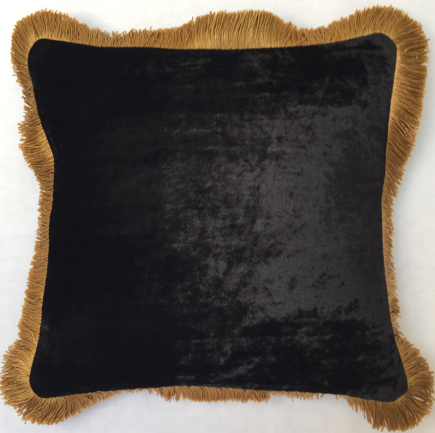 Anke Drechsel Kissen PLAIN Gold Franzen Schwarz Seiden Samt