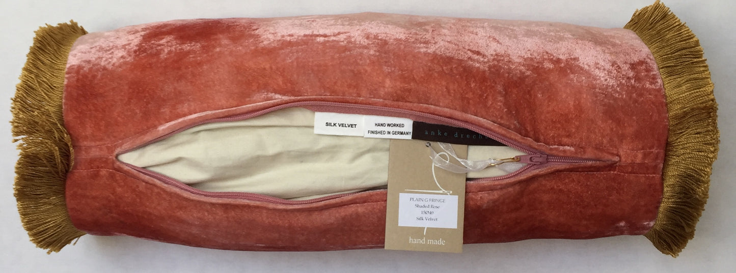 Anke Drechsel Bolster PLAIN Gold Franzen Shaded Rose Seiden Samt Rollkissen Rosa