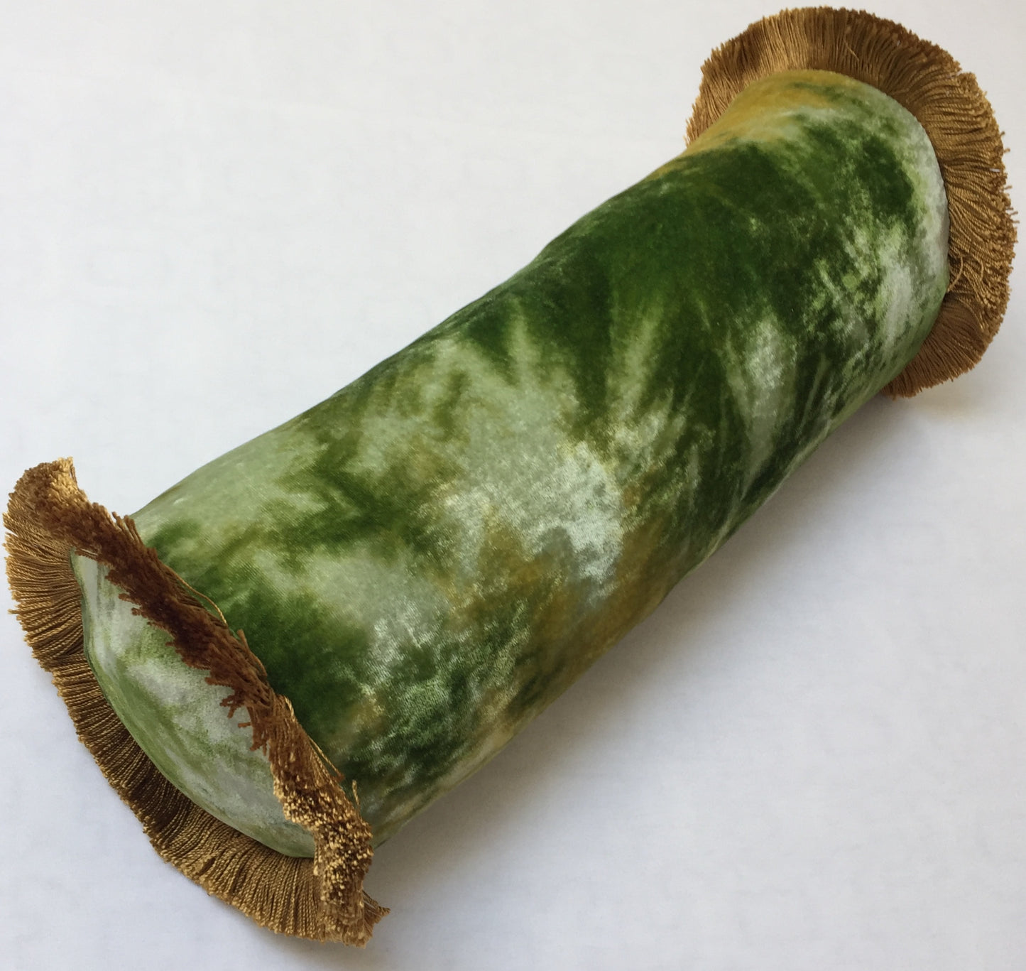 Anke Drechsel Bolster PLAIN Gold Franzen Shaded Mint Seiden Samt Rollkissen
