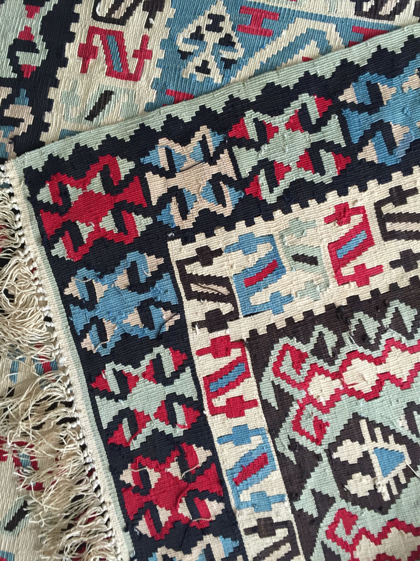 Teppich Türkisch Seide Kelim Oriental Anatolien Handgewebt Rot Blau Beige