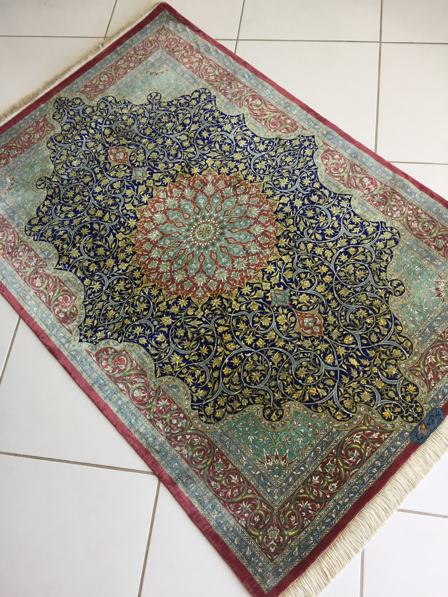 Teppich Seide Unikat Perser Meisterstück Ghom Orient Handgeknüpft Qom Kum Grün