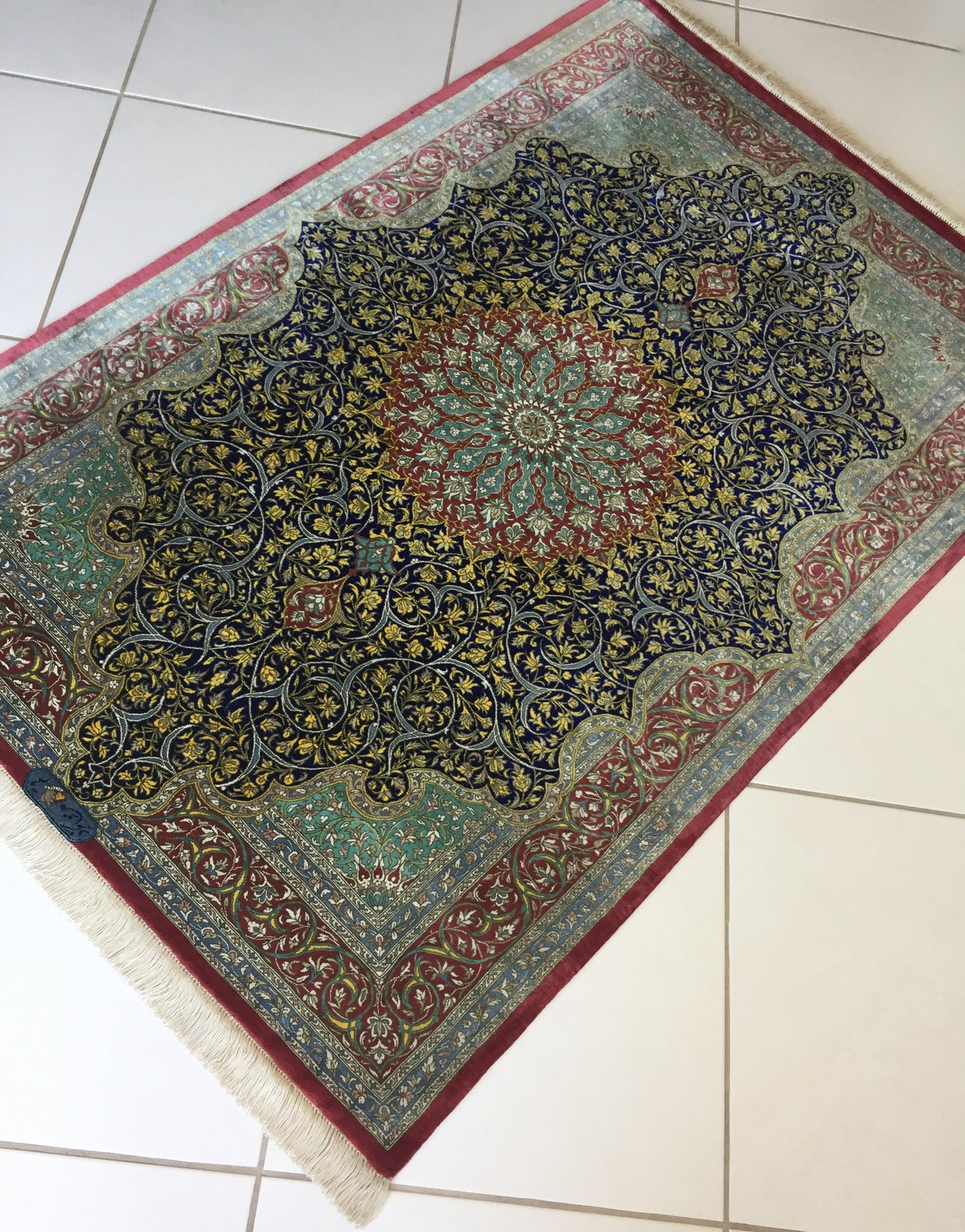Teppich Seide Unikat Perser Meisterstück Ghom Orient Handgeknüpft Qom Kum Grün