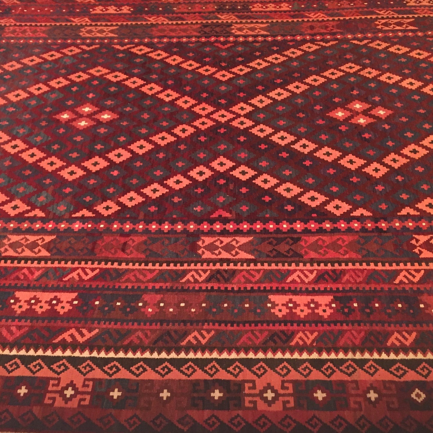 Kelim Teppich Alte Nomaden Maimana Handgewebte Afghan Uzbek Turkmenn Rosa Pink