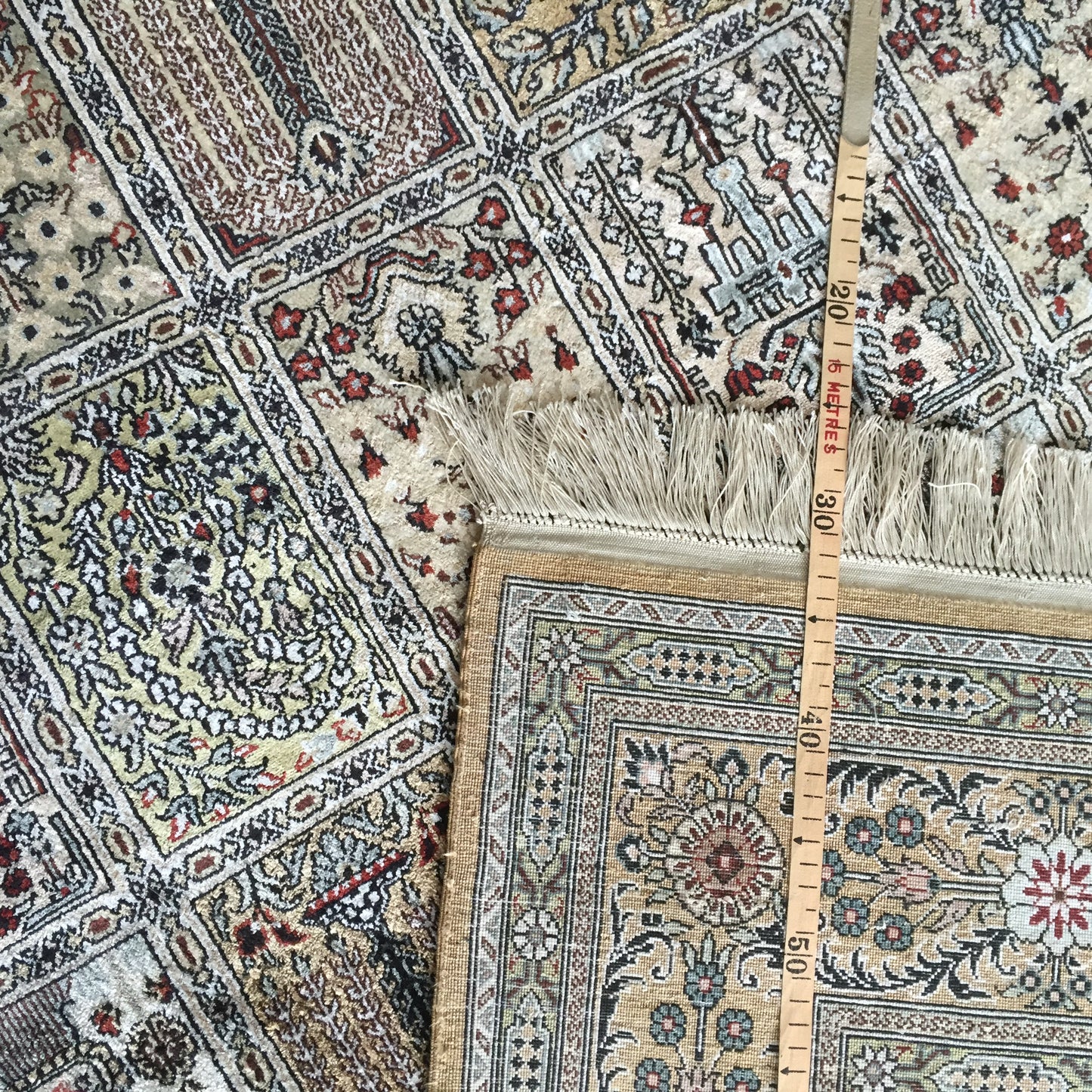 Teppich China Seide Meisterarbeit Handgeknüpft Beige Mint