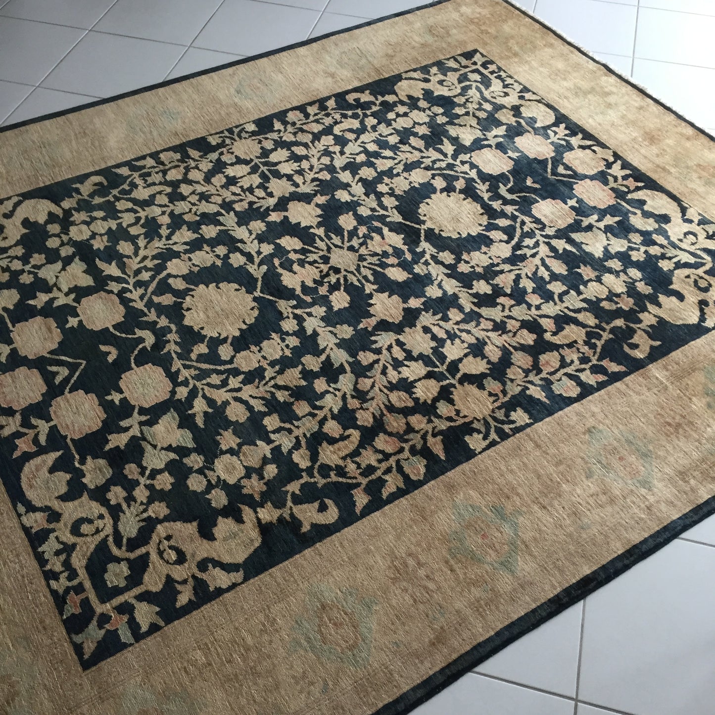 Teppich Afghan Ziegler Handgeknüpfte Orient Saphire Beige Blau