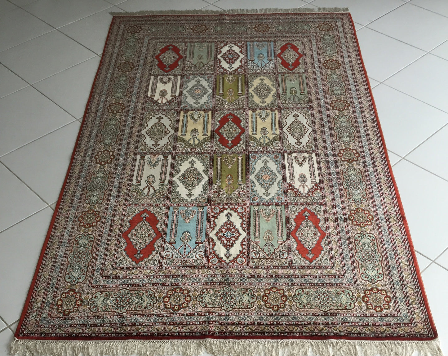 Teppich Seide China Orient Handgeknüpft Grün Mehrfarbig