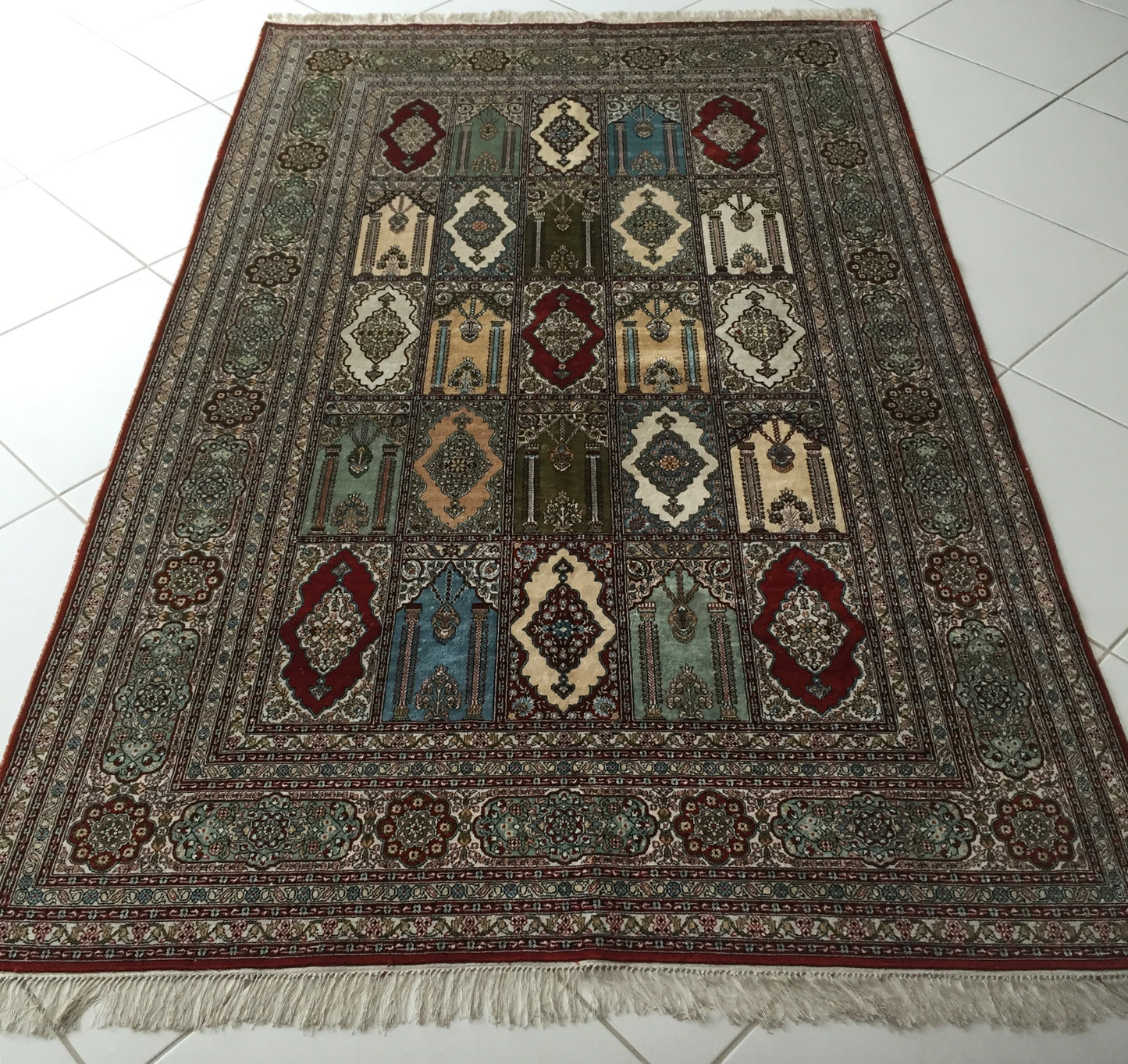 Teppich Seide China Orient Handgeknüpft Grün Mehrfarbig