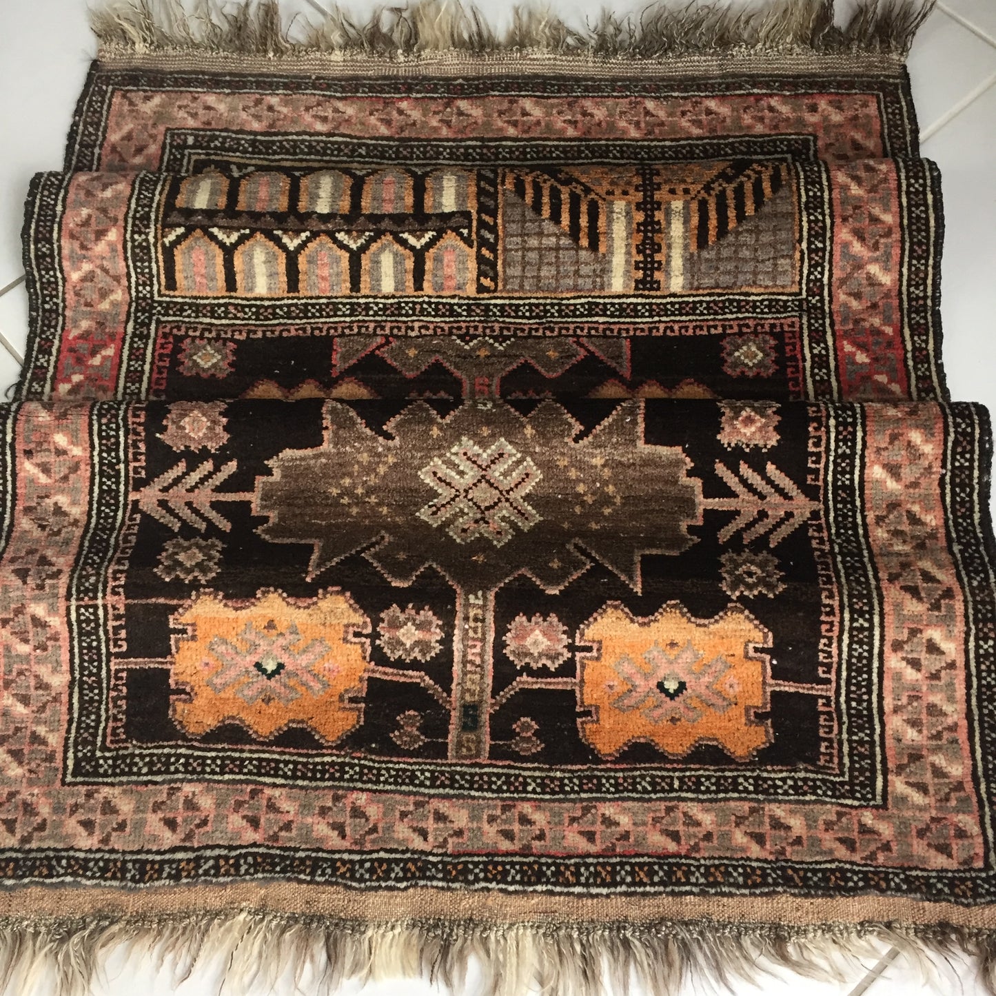 Teppich Alte Afghan Nomaden Lebensbaum Belutsch Handgeknüpfte Rosa Braun Beige