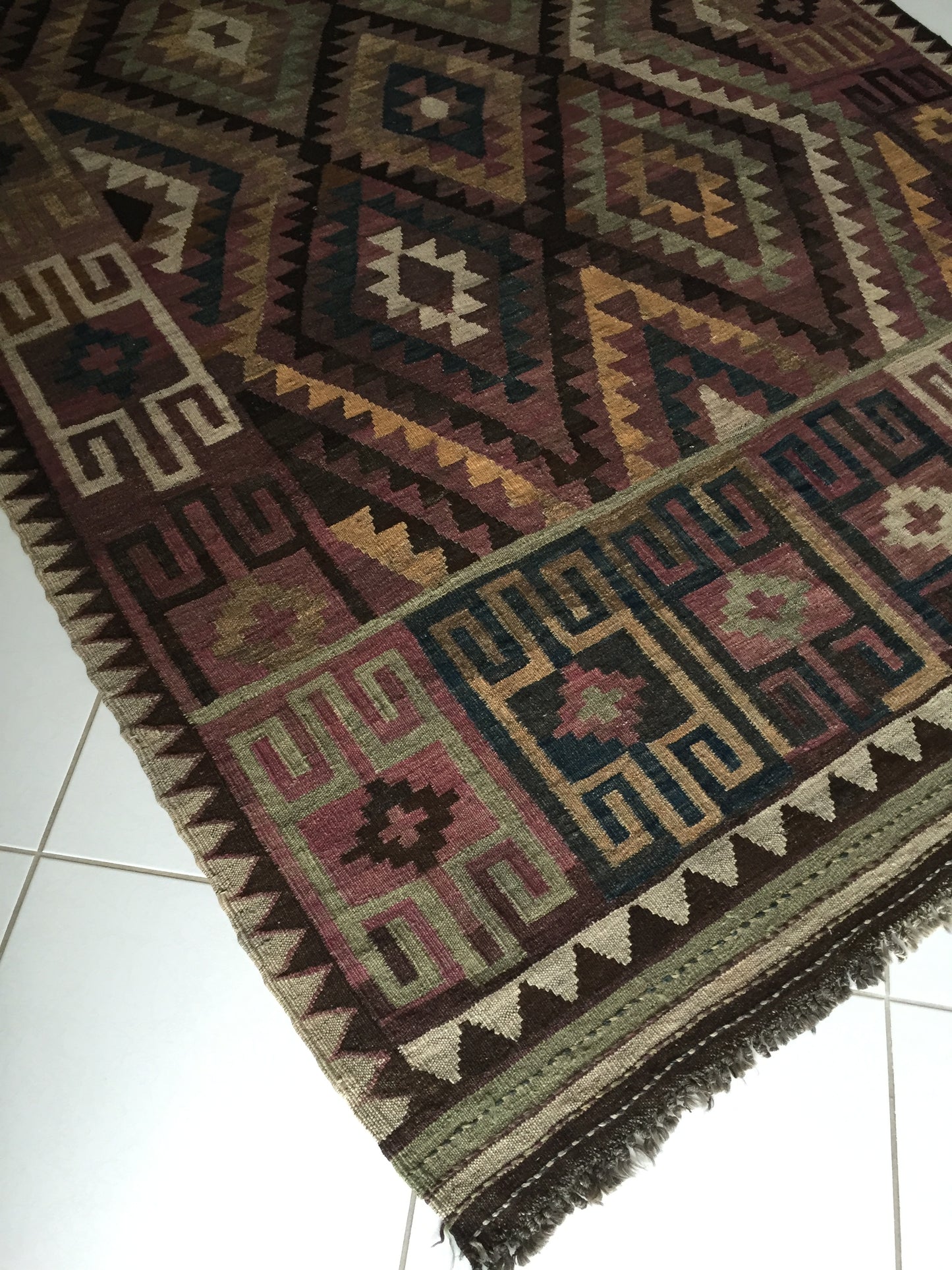 Kelim Teppich Antik Original Afghan Uzbek Maimana Handgewebt Braun Beige Mehrfarbig
