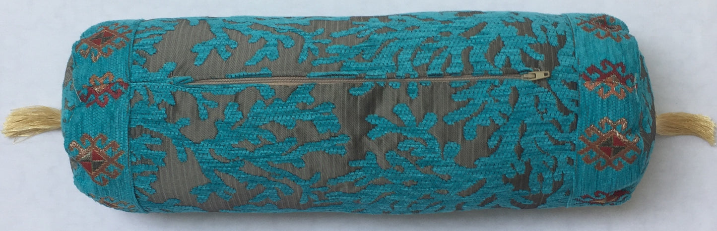 Kissen Nackenkissen Rollkissen Kissenbezug Türkis Blau Silber