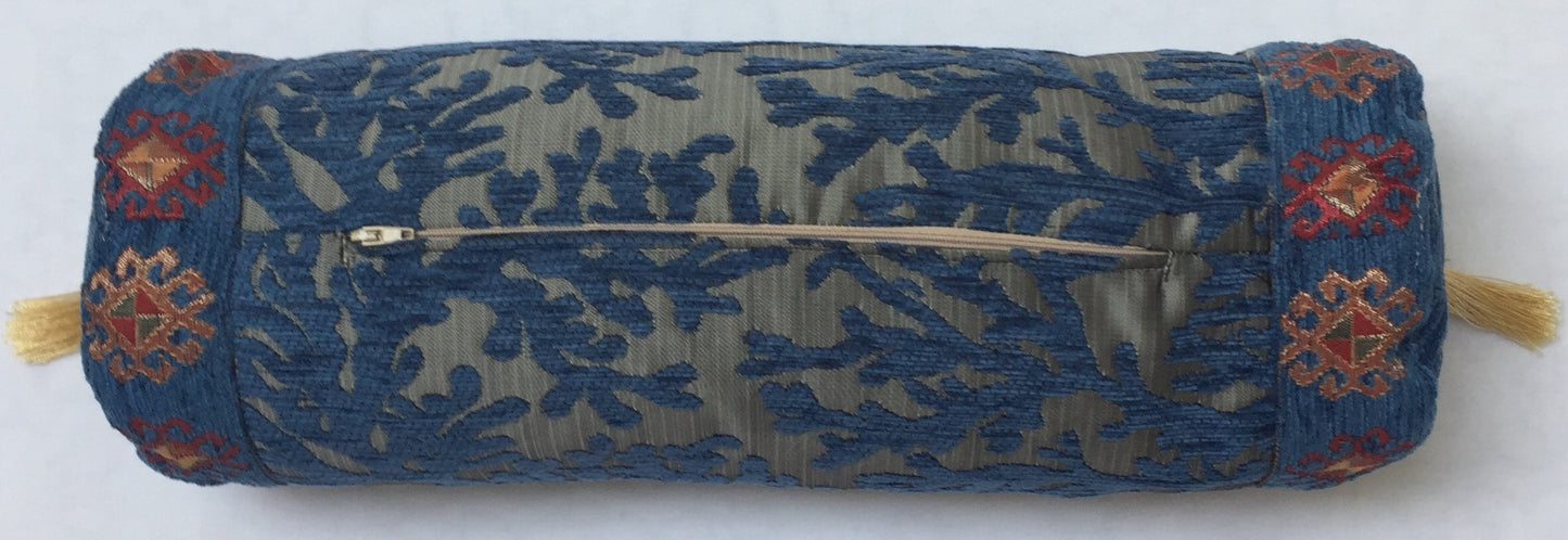 Kelim Optik Kissen Nackenkissen Nackenrolle Rollkissen Nackenkissen Cobalt Blau Silber