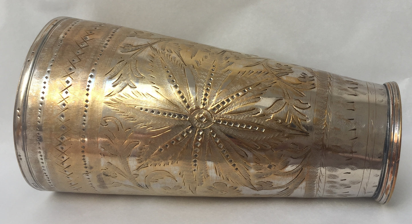 Becher Alte Afghan Messing Wasserbecher Vase Stiftbecher Gravur Handarbeit Gold Silber