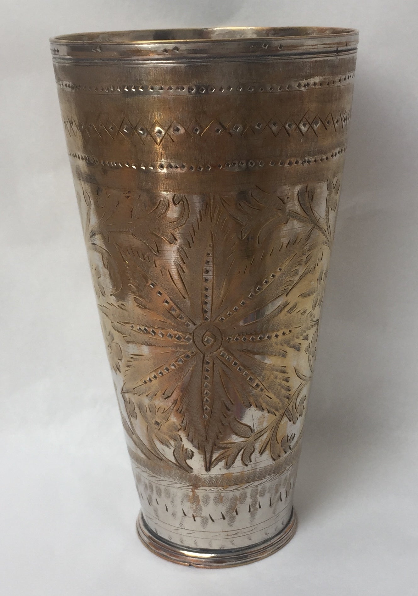 Becher Alte Afghan Messing Wasserbecher Vase Stiftbecher Gravur Handarbeit Gold Silber