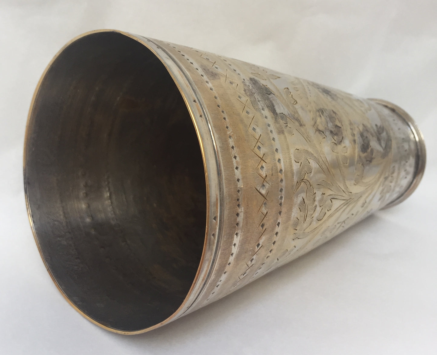 Becher Alte Afghan Messing Wasserbecher Vase Stiftbecher Gravur Handarbeit Gold Silber