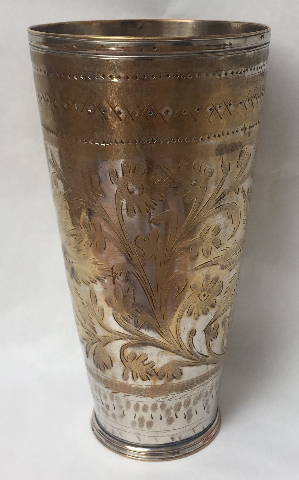 Becher Alte Afghan Messing Wasserbecher Vase Stiftbecher Gravur Handarbeit Gold Silber