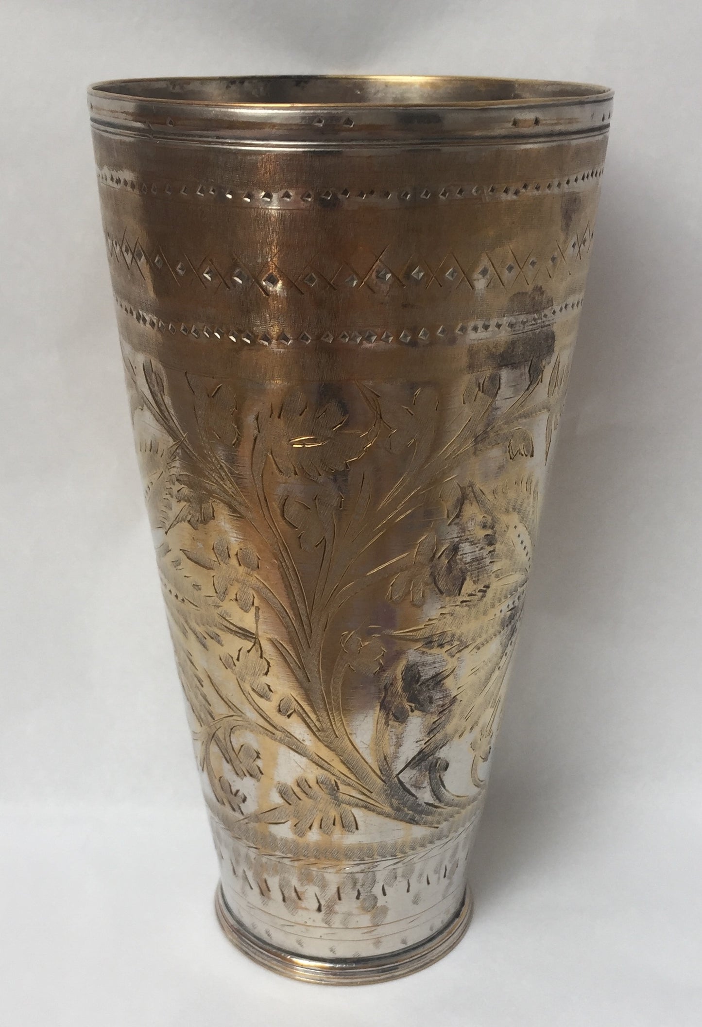 Becher Alte Afghan Messing Wasserbecher Vase Stiftbecher Gravur Handarbeit Gold Silber