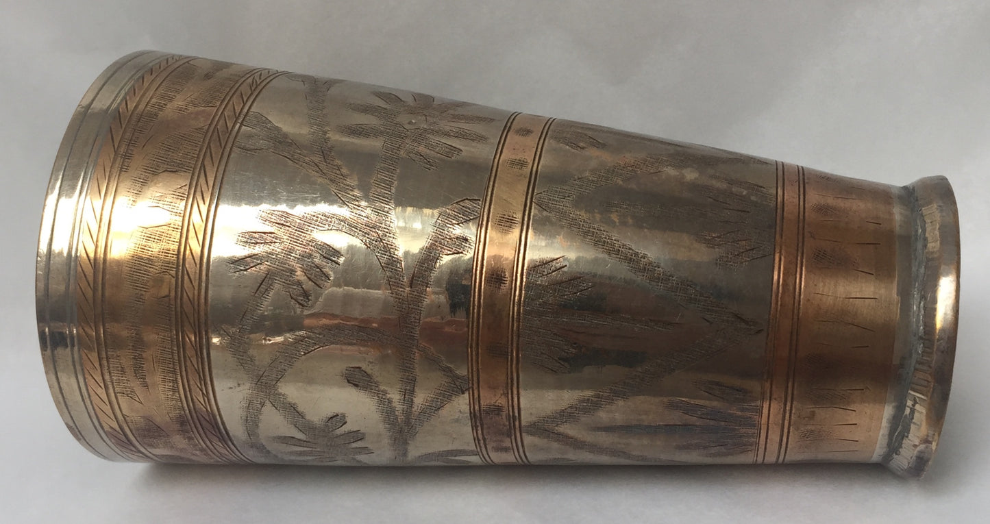 Becher Alte Messing Vase Wasserbecher Stiftbecher Silber Gold Gravur Handarbeit