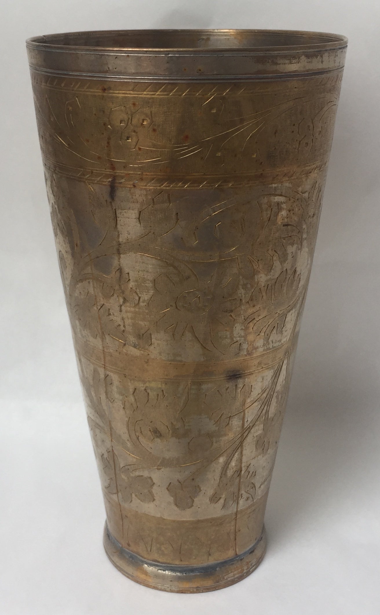Afghan Becher Antik Messing Vase Wasserbecher Stiftbecher Silber Gold Gravur Handarbeit