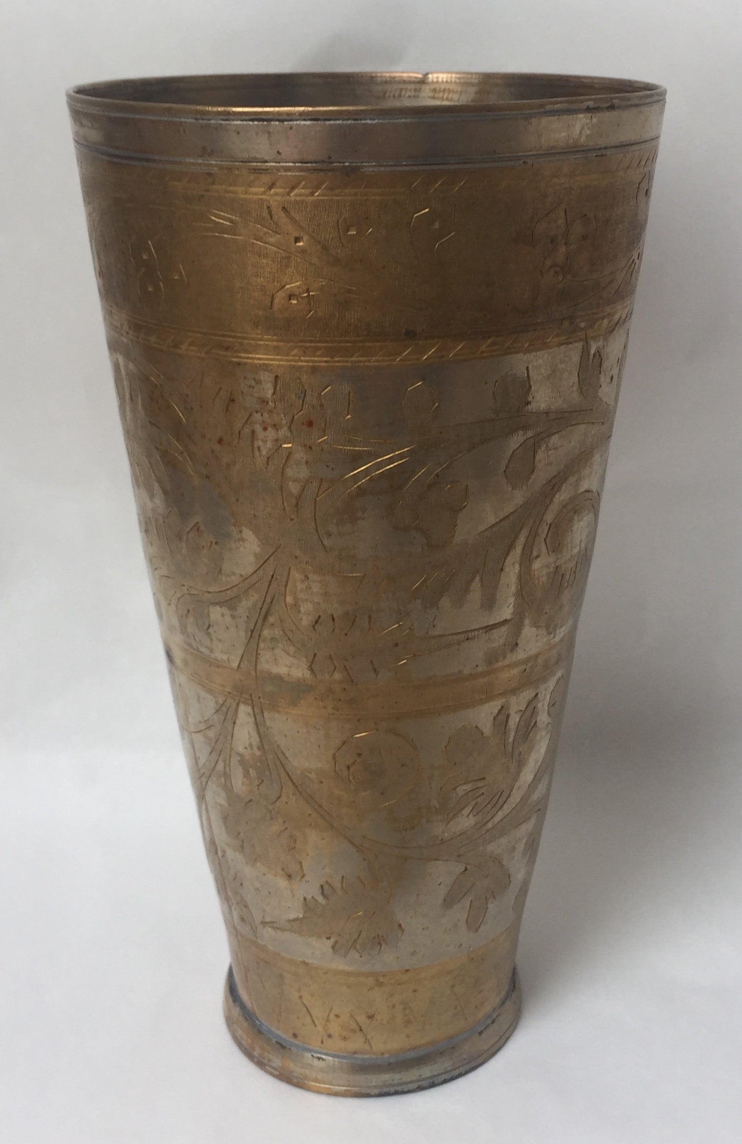 Afghan Becher Antik Messing Vase Wasserbecher Stiftbecher Silber Gold Gravur Handarbeit