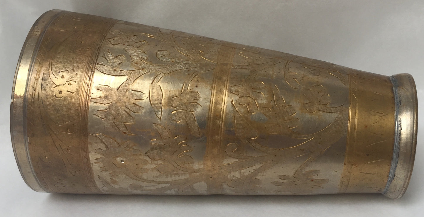 Afghan Becher Antik Messing Vase Wasserbecher Stiftbecher Silber Gold Gravur Handarbeit
