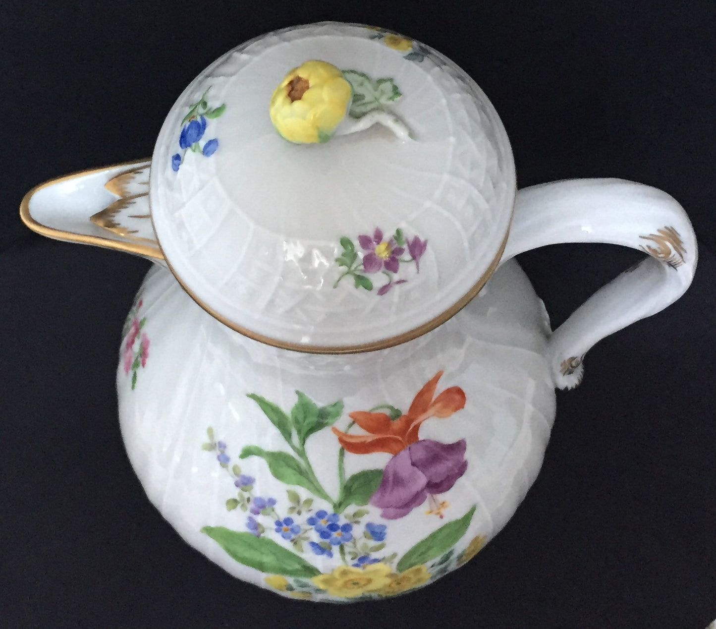 Meissen Teekanne Alt Kaffeekanne Porzellan Floral Rosenknospen Knauf Kanne
