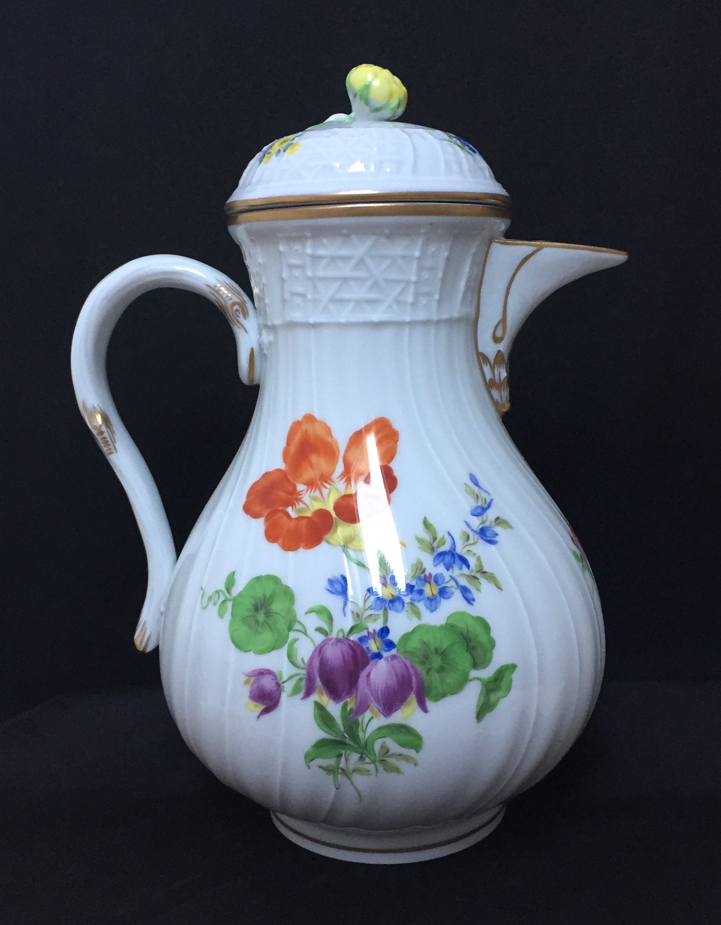 Meissen Teekanne Alt Kaffeekanne Porzellan Floral Rosenknospen Knauf Kanne