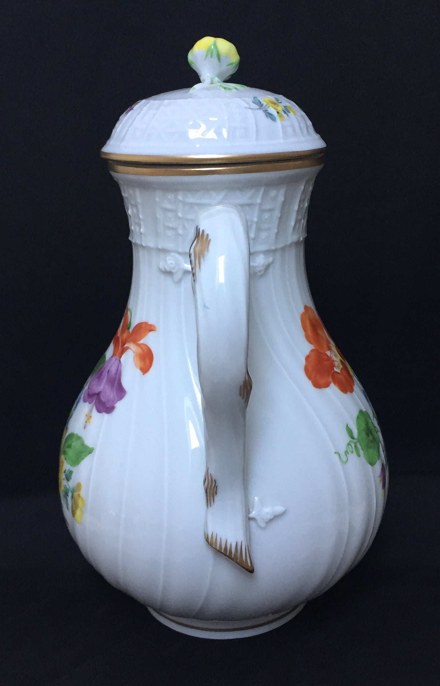 Meissen Teekanne Alt Kaffeekanne Porzellan Floral Rosenknospen Knauf Kanne