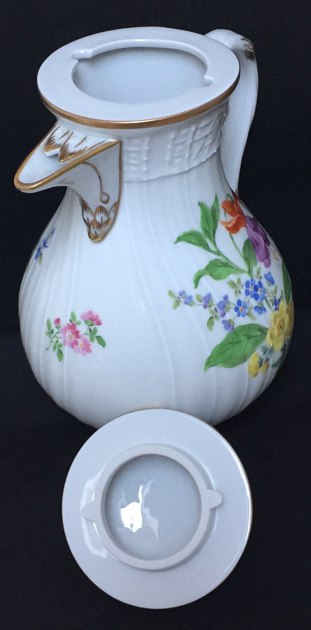 Meissen Teekanne Alt Kaffeekanne Porzellan Floral Rosenknospen Knauf Kanne