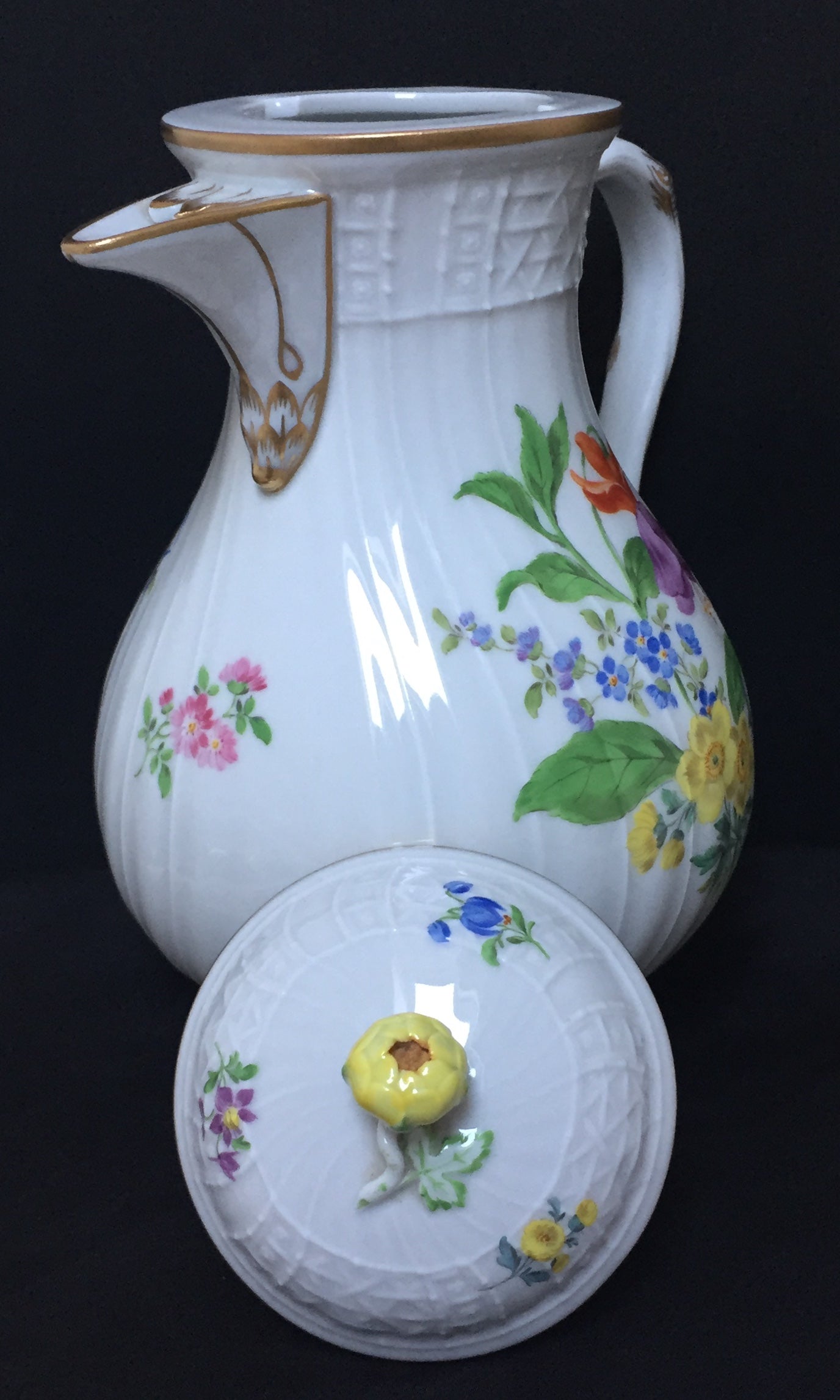 Meissen Teekanne Alt Kaffeekanne Porzellan Floral Rosenknospen Knauf Kanne