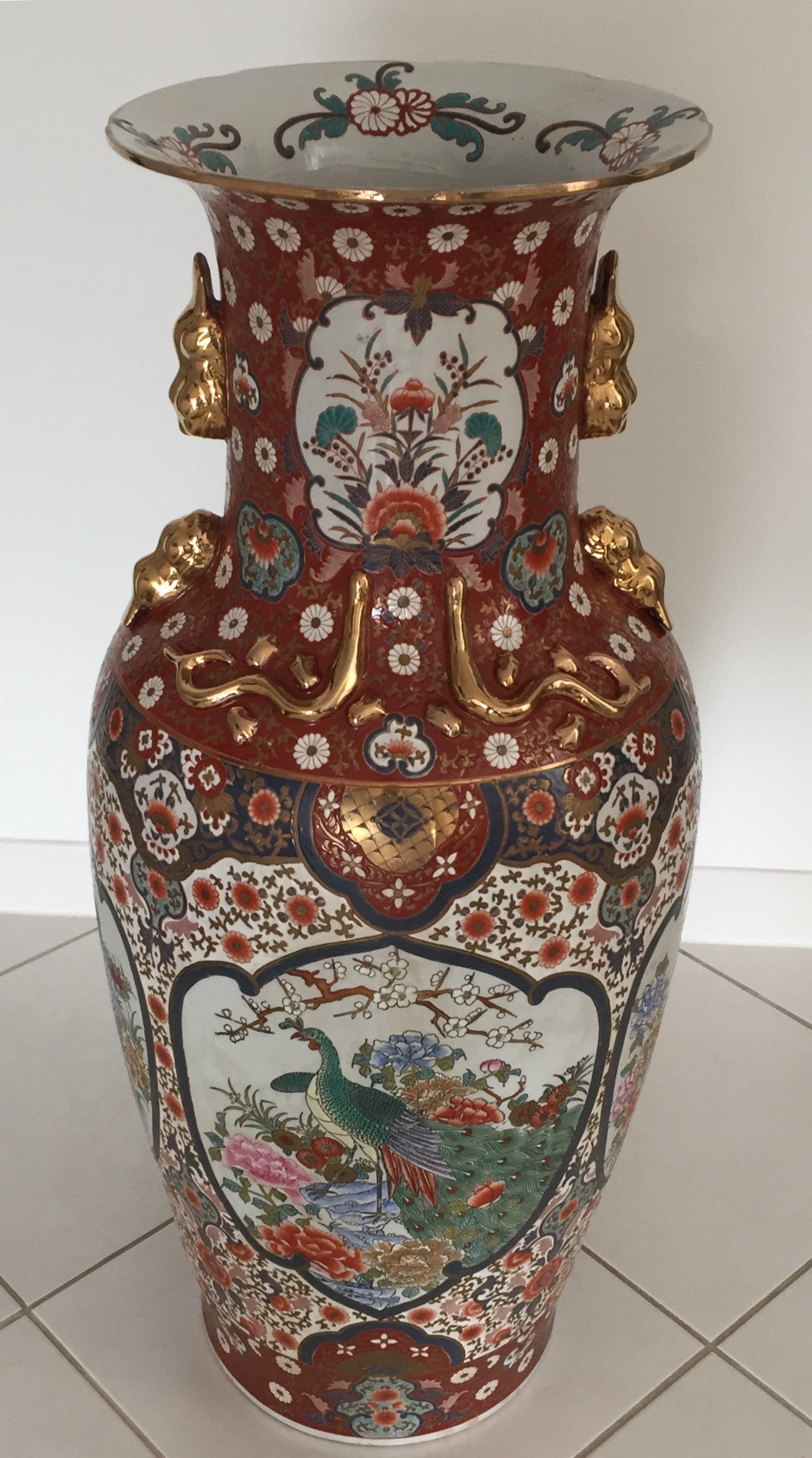 Vase Alte China Emaille Miniatur Bronze Gold Stehvase Keramik Handarbeit Signiert 20.Jh