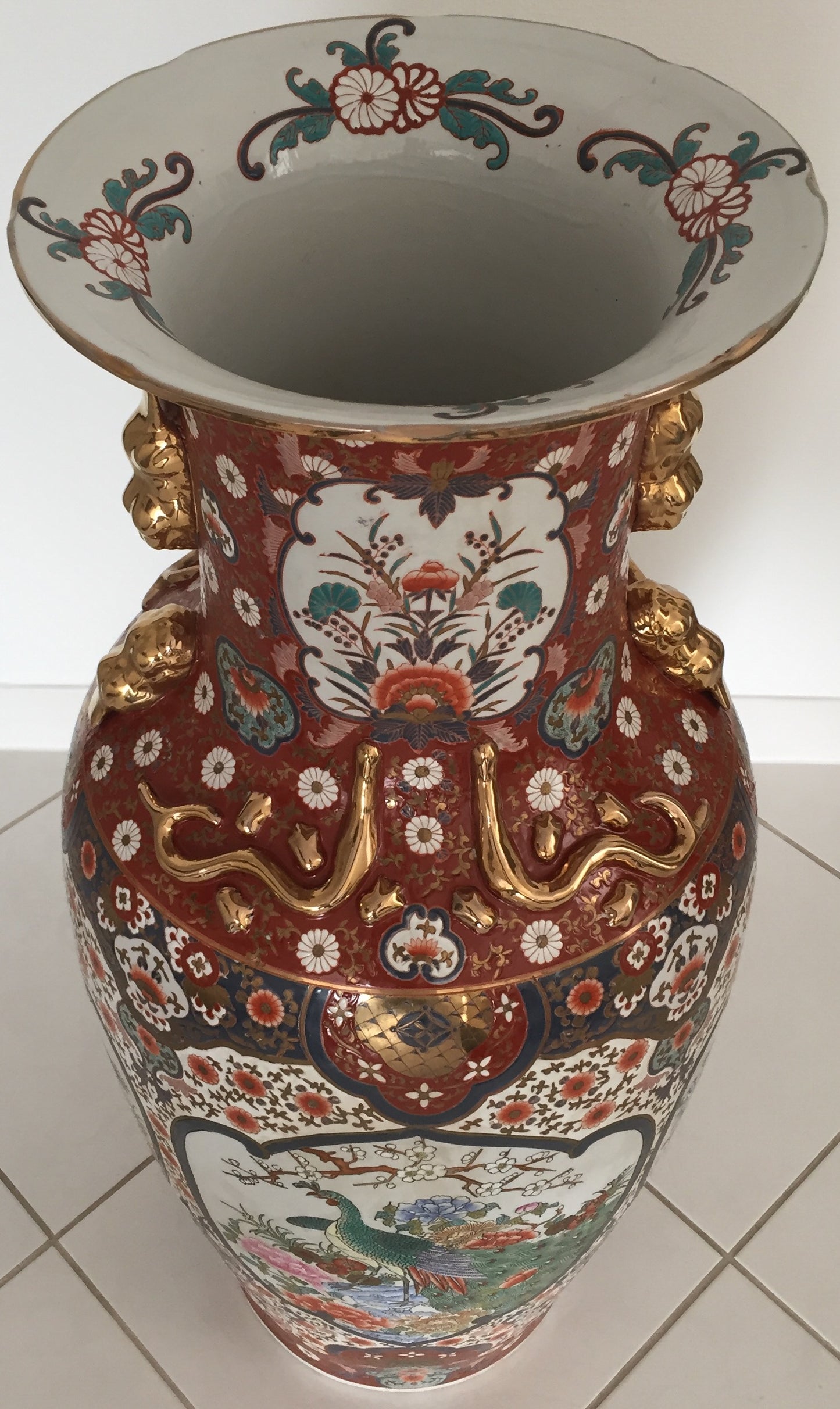 Vase Alte China Emaille Miniatur Bronze Gold Stehvase Keramik Handarbeit Signiert 20.Jh
