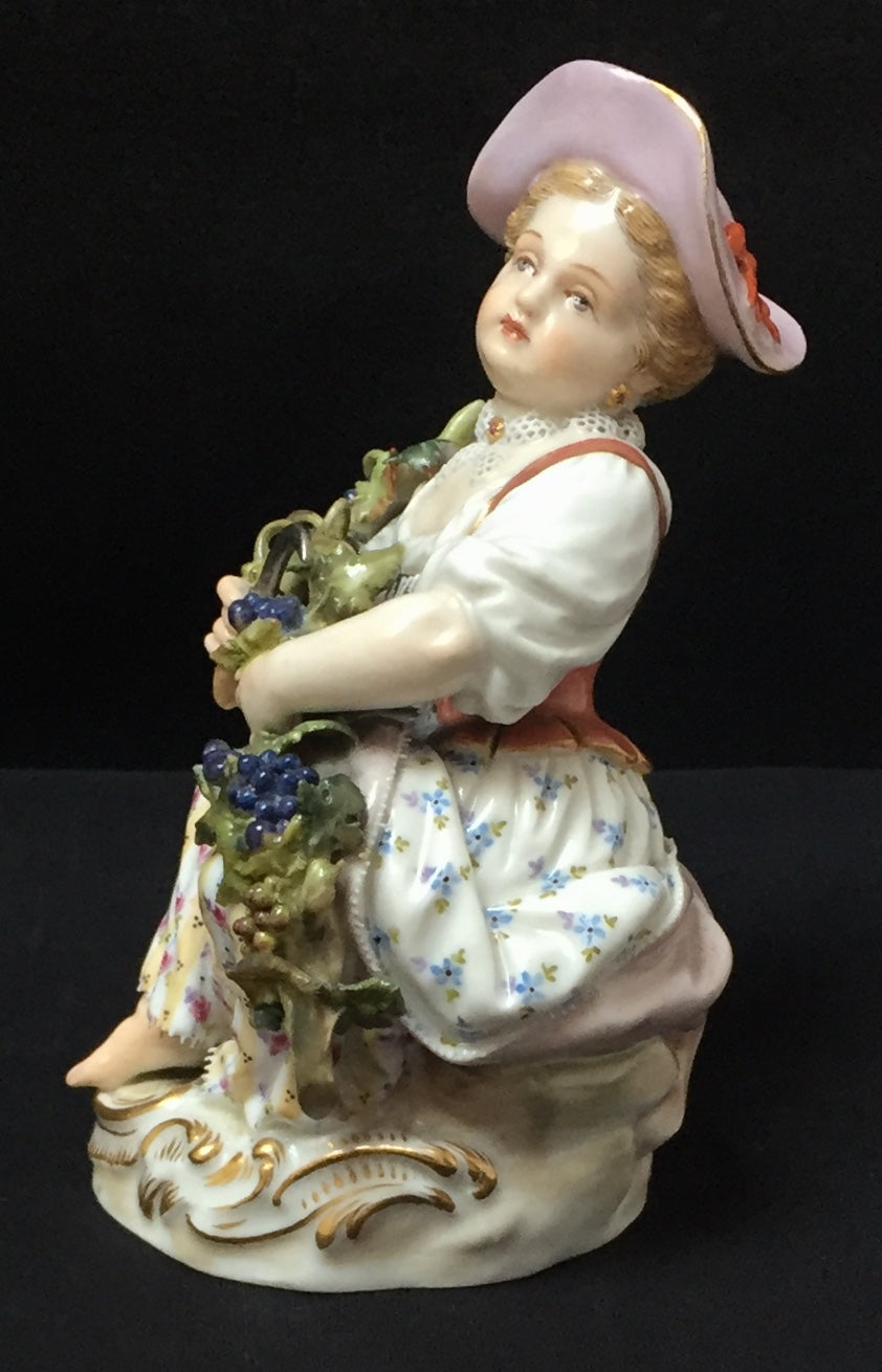 Meissen Figur Gärtnerin mit Trauben 1800 1. Wahl Porzellan Frau