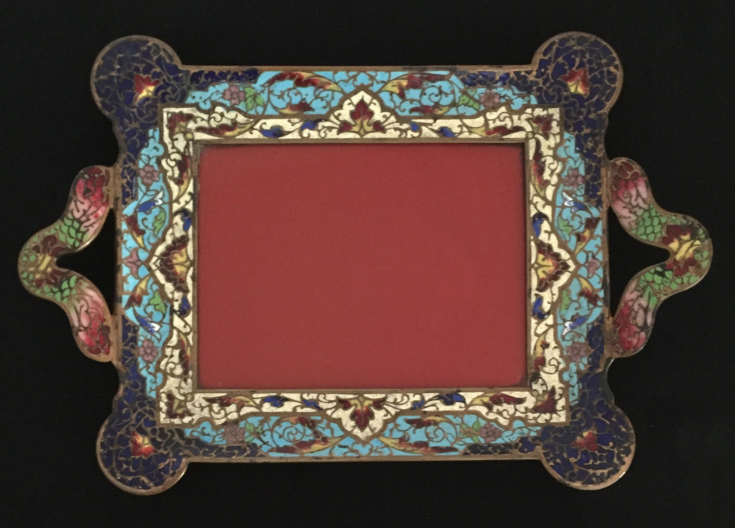 Tablet Cloisonne Emaille Messing Seltene Platte Antike Bilderrahmen Frankreich Blau