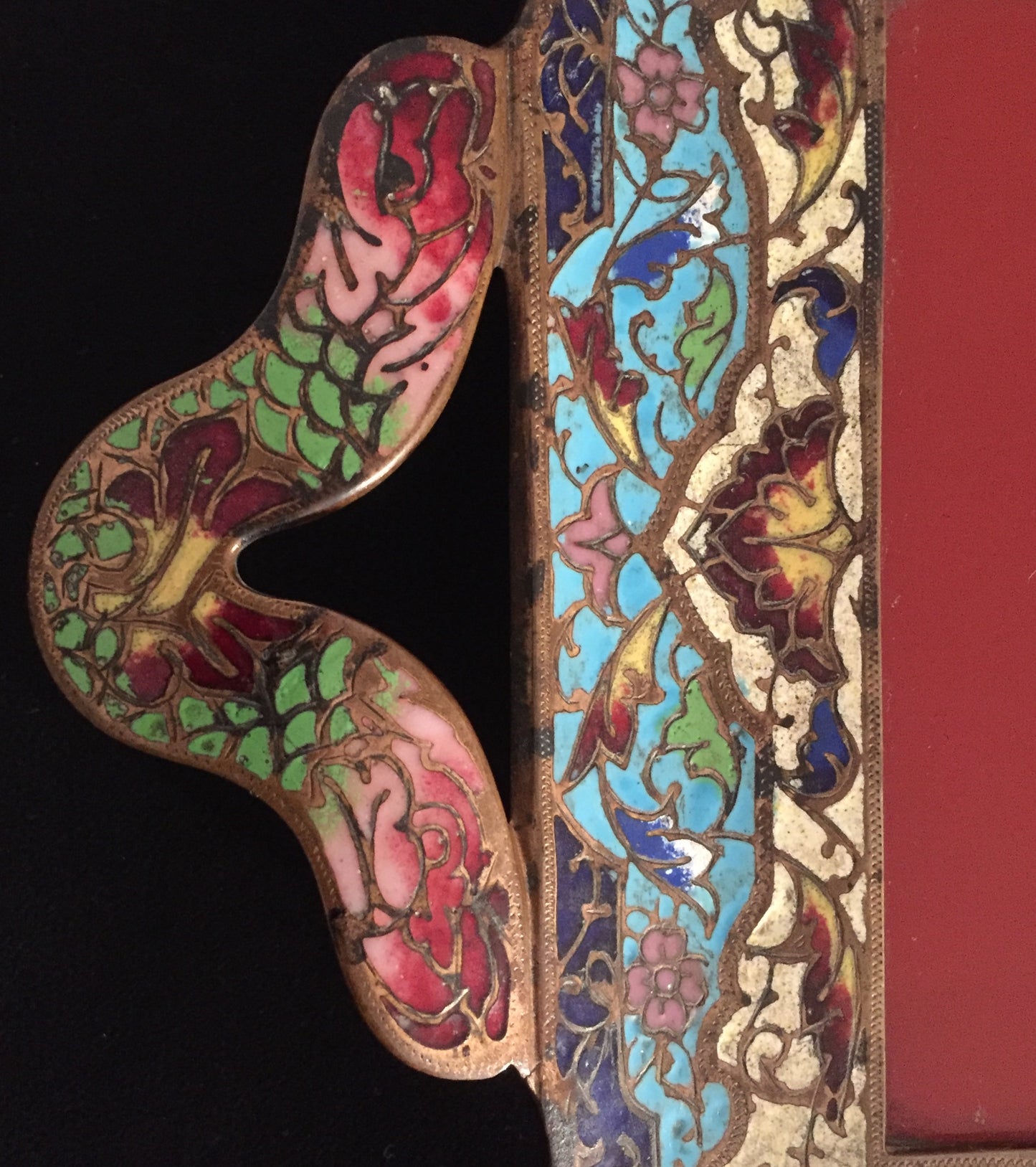 Tablet Cloisonne Emaille Messing Seltene Platte Antike Bilderrahmen Frankreich Blau