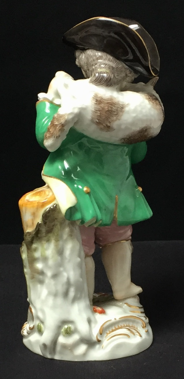 Meissen Schäfer mit Lamm 1. Wahl Modell Acier Porzellan Figur Bunt Gold Staffiert