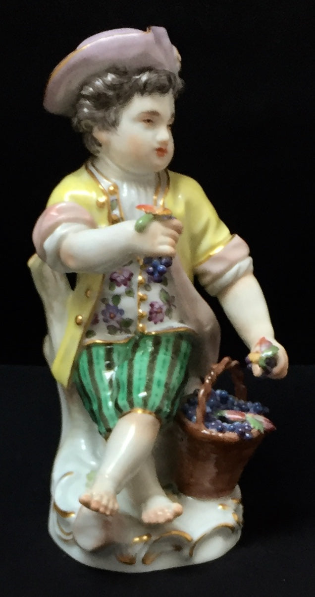Meissen Figur Gärtnerkind mit Traubenkorb 1. Wahl Porzellan Bunt Kändler