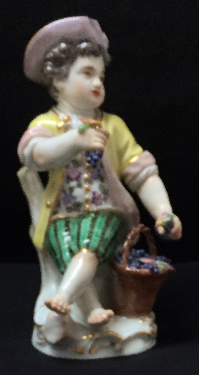 Meissen Figur Gärtnerkind mit Traubenkorb 1. Wahl Porzellan Bunt Kändler