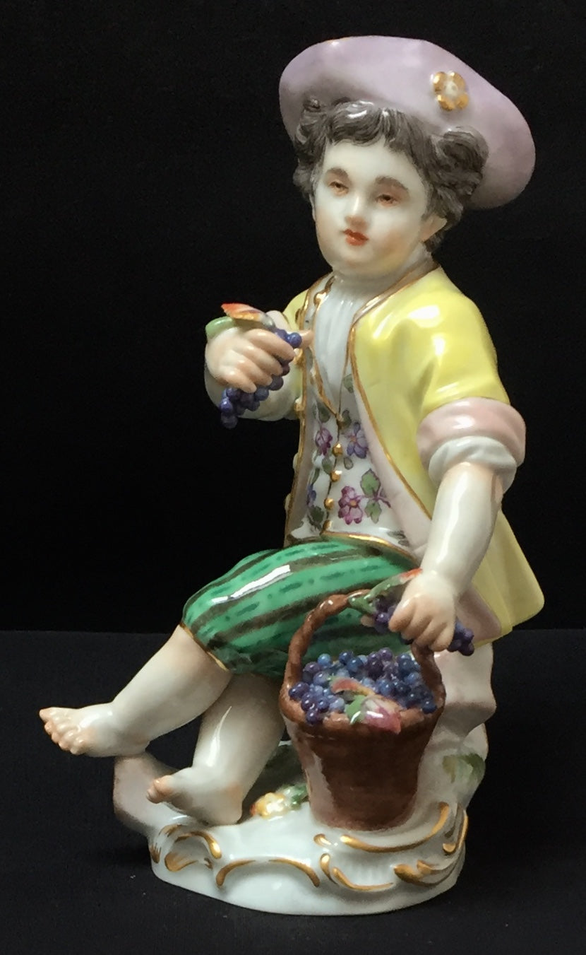 Meissen Figur Gärtnerkind mit Traubenkorb 1. Wahl Porzellan Bunt Kändler