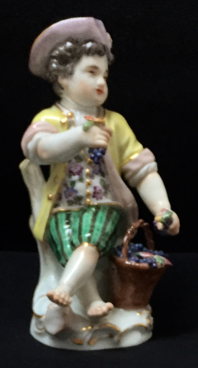 Meissen Figur Gärtnerkind mit Traubenkorb 1. Wahl Porzellan Bunt Kändler