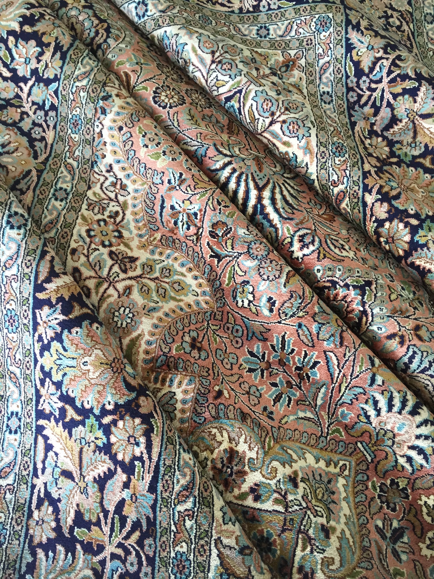 Teppich Seide Rosa Kashmir Handgeknüpfte Orient Seidenteppich Beige
