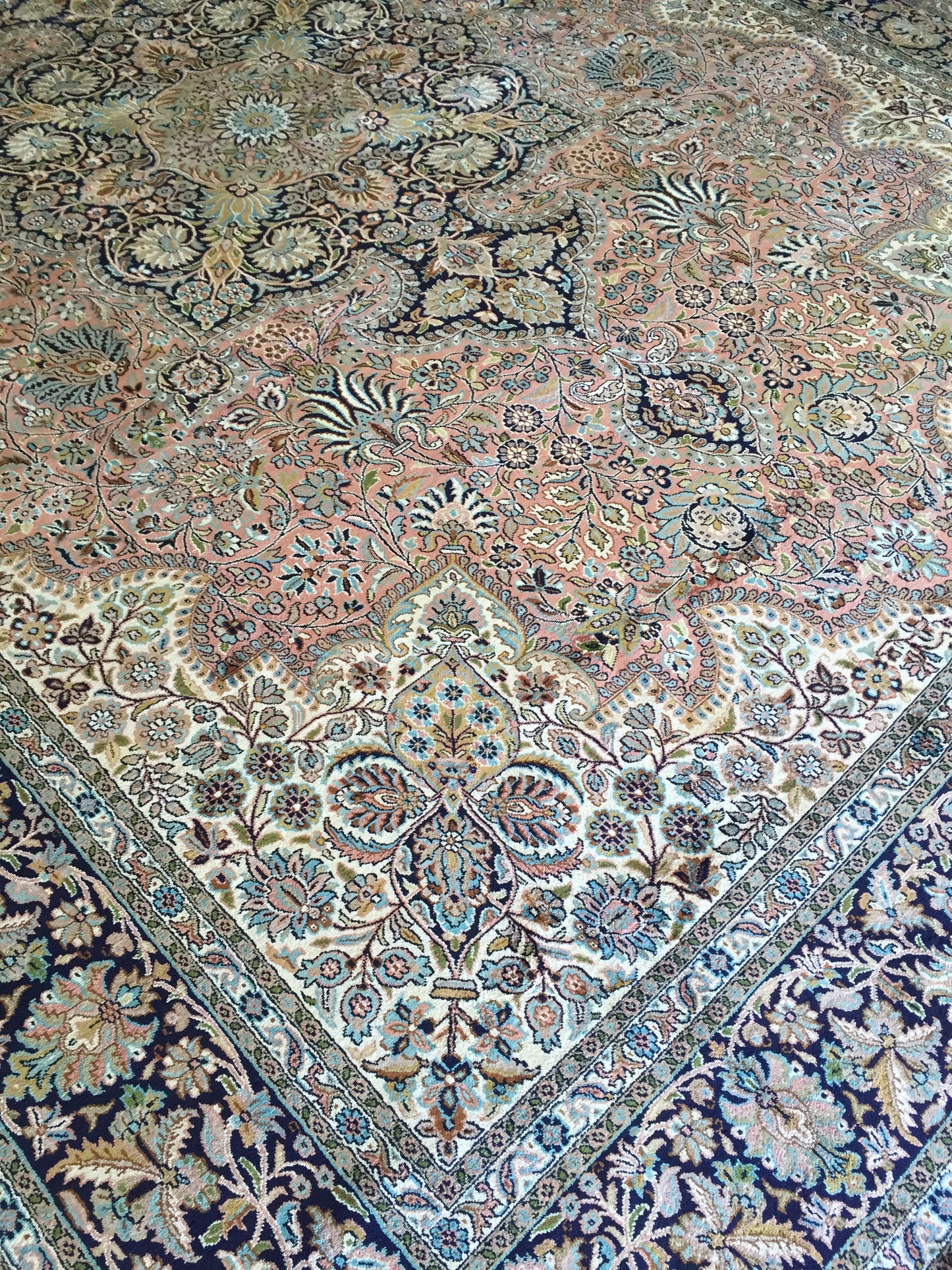 Teppich Seide Rosa Kashmir Handgeknüpfte Orient Seidenteppich Beige