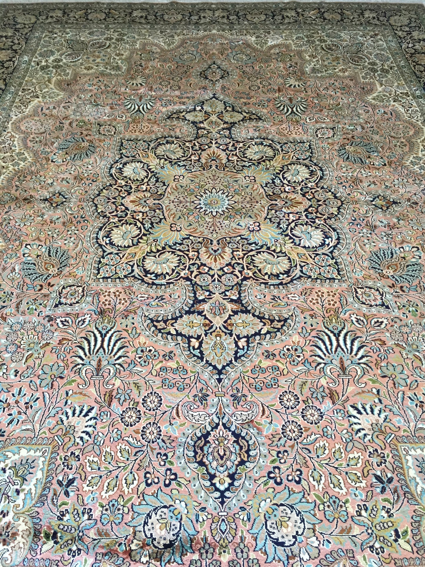 Teppich Seide Rosa Kashmir Handgeknüpfte Orient Seidenteppich Beige