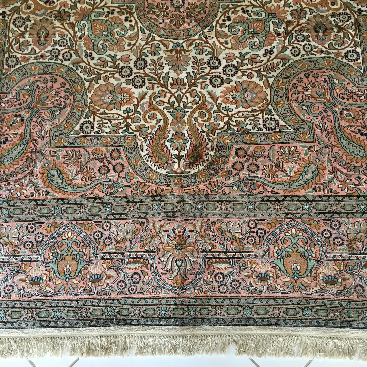 Teppich Kashmir Seide Handgeknüpfte Orient Rosa Beige