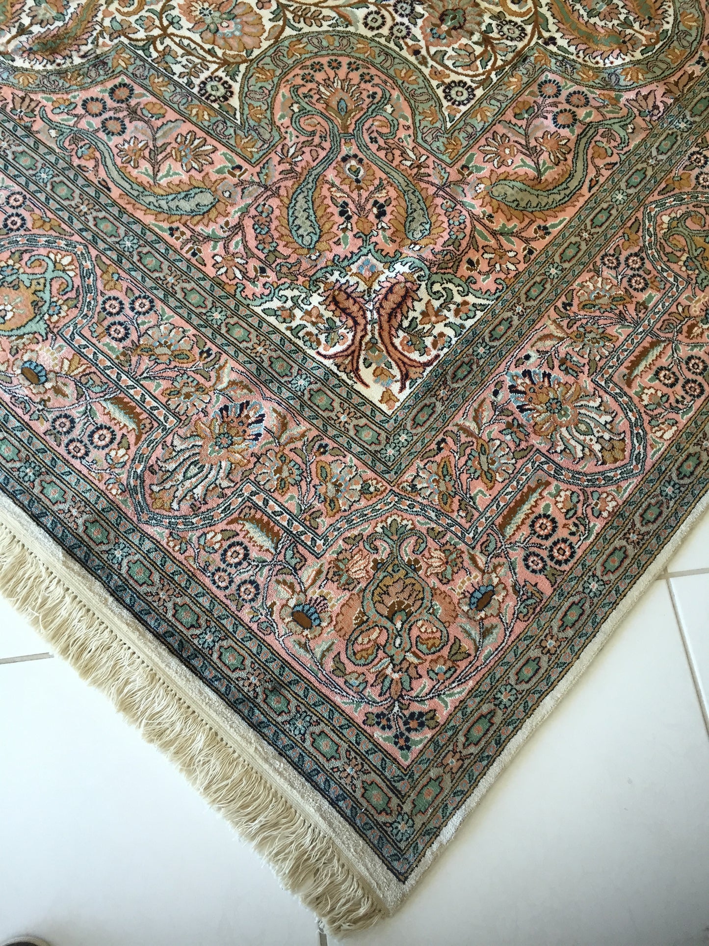 Teppich Kashmir Seide Handgeknüpfte Orient Rosa Beige